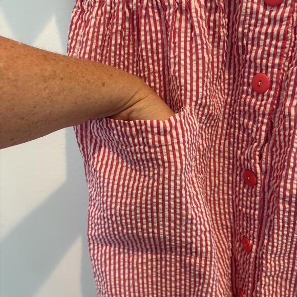 The Vermont Country Store Dress Womens Medium Pink White Seersucker Button Front - Picture 5 of 11